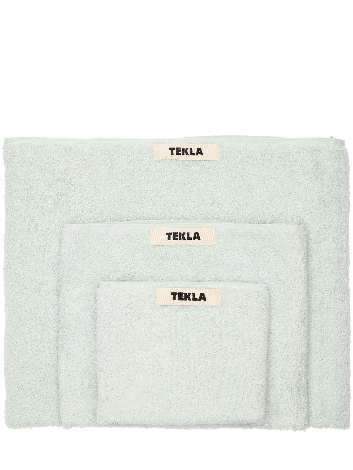 Tekla Set Of 3 Organic Cotton Towels In Mint