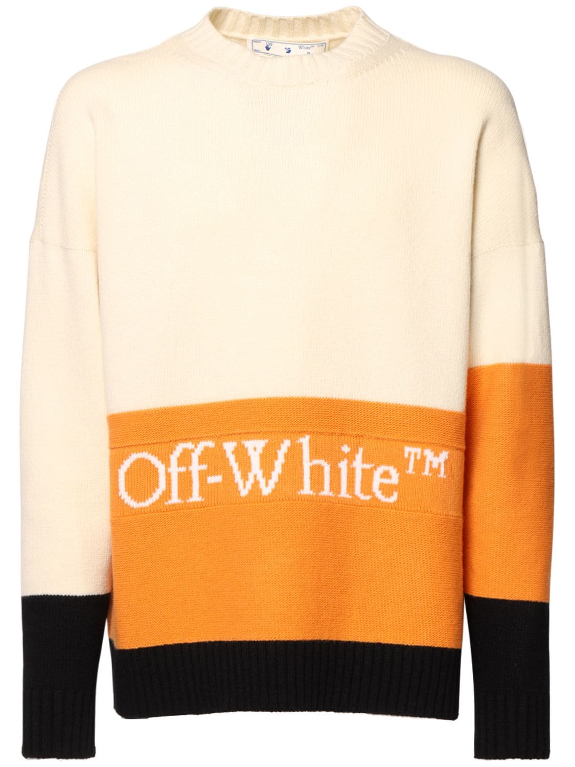 Off-white Logo Knit Crewneck Sweater In White,orange