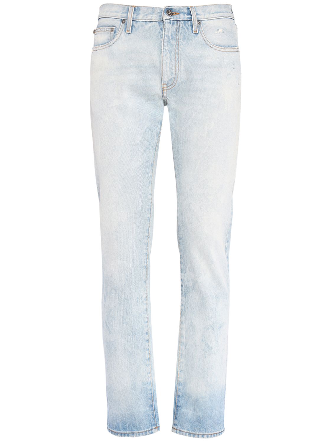 Off-white | Men Diagonal Logo Slim Cotton Denim Jeans Bleach Blue 29