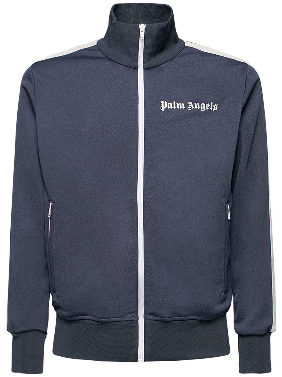 Palm Angels Logo Tech Jersey Track Jacket In Navy,white | ModeSens