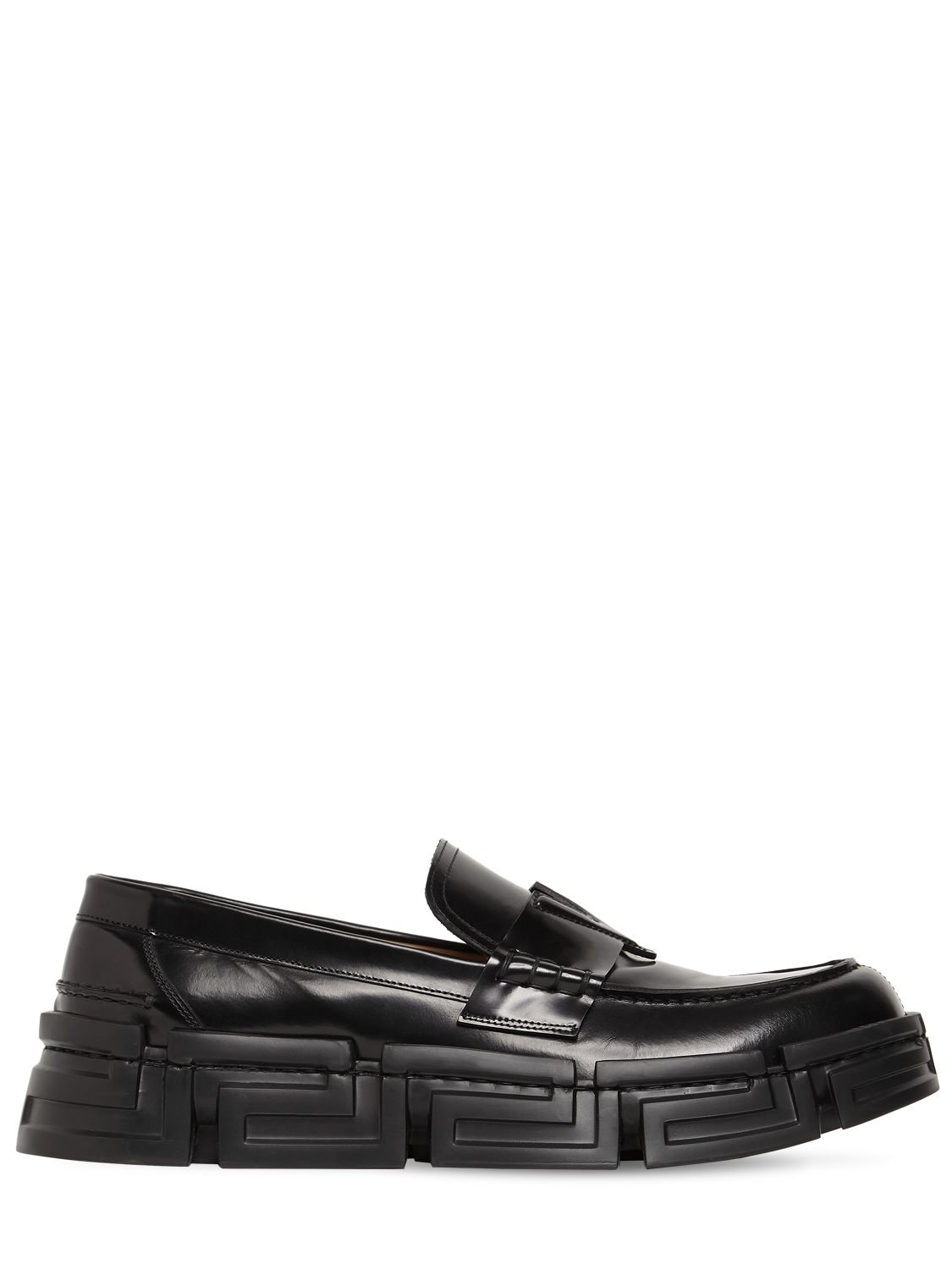 Versace Trigreca Sole Leather Loafers In Black