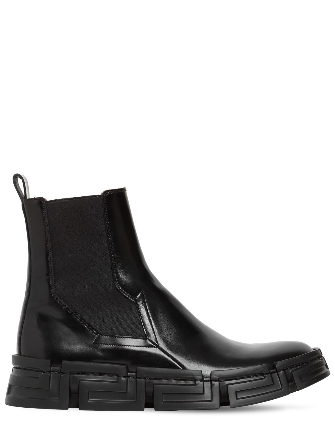 Versace Trigreca Sole Leather Chelsea Boots In Black