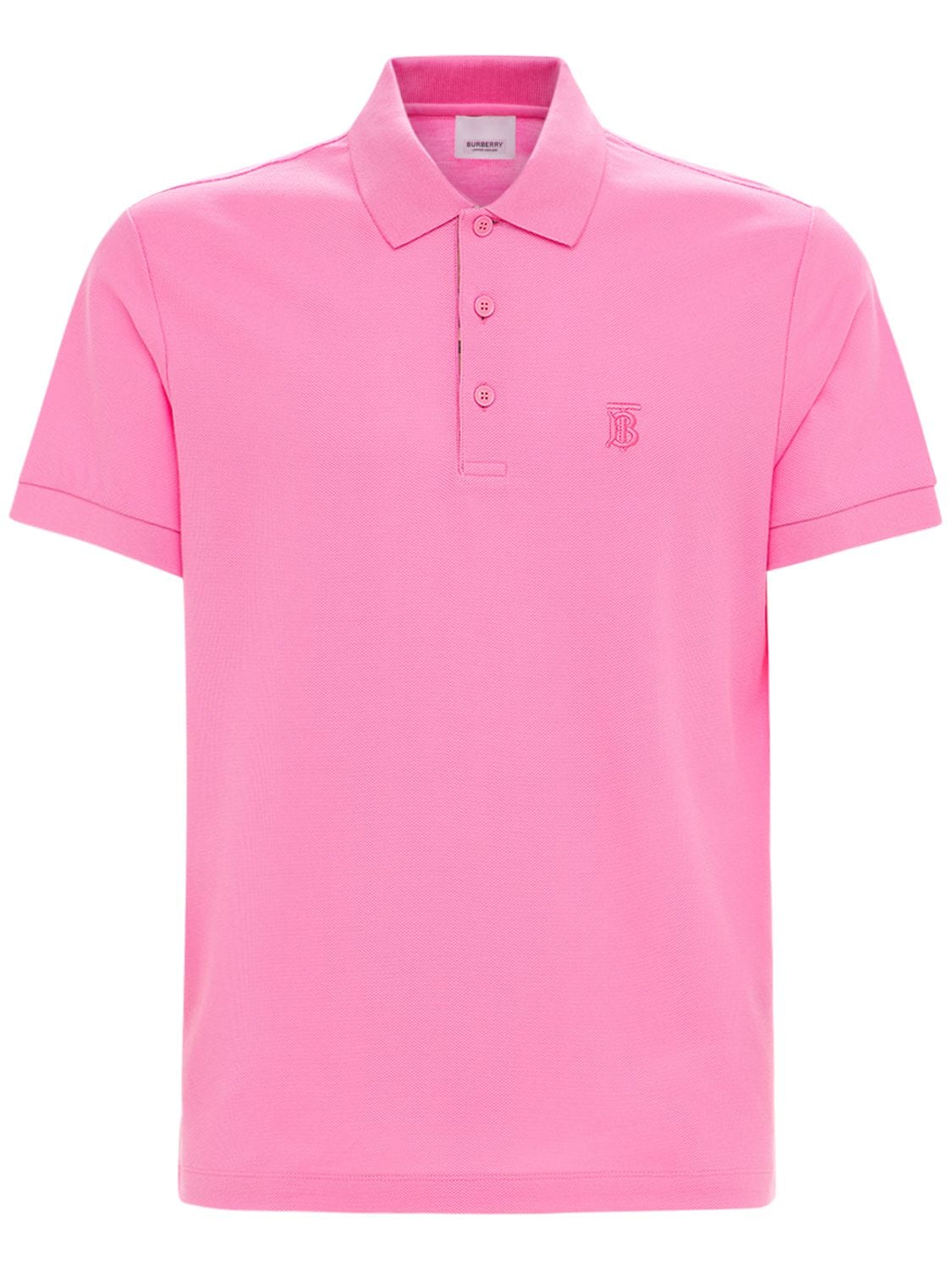 Burberry Tb Logo & Check Heritage Piqué Polo In Bubblegum Pink