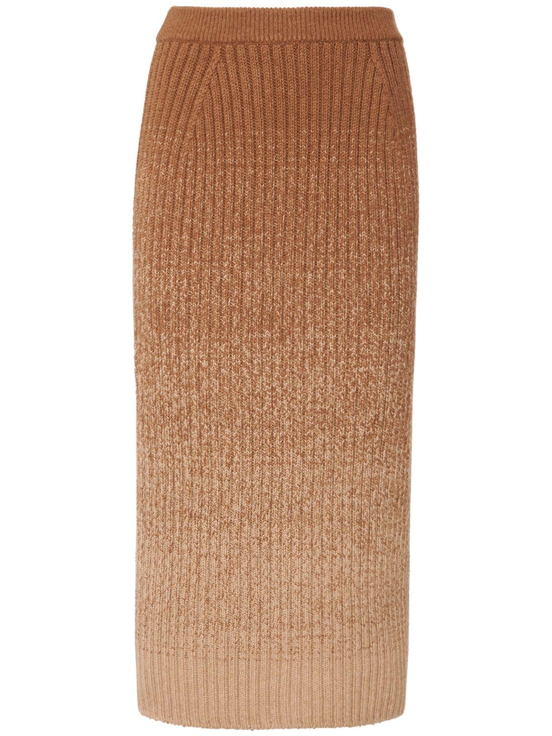 Loro Piana Cashmere Knit Degradé Pencil Skirt In Beige