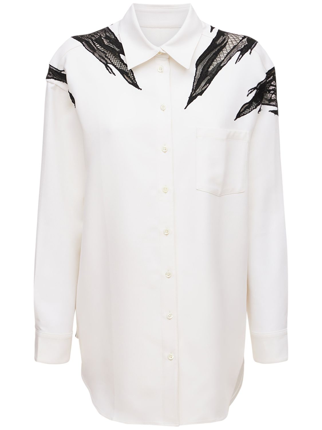 Peter Do Oversized Wool Shirt W/lace Details In White,black | ModeSens