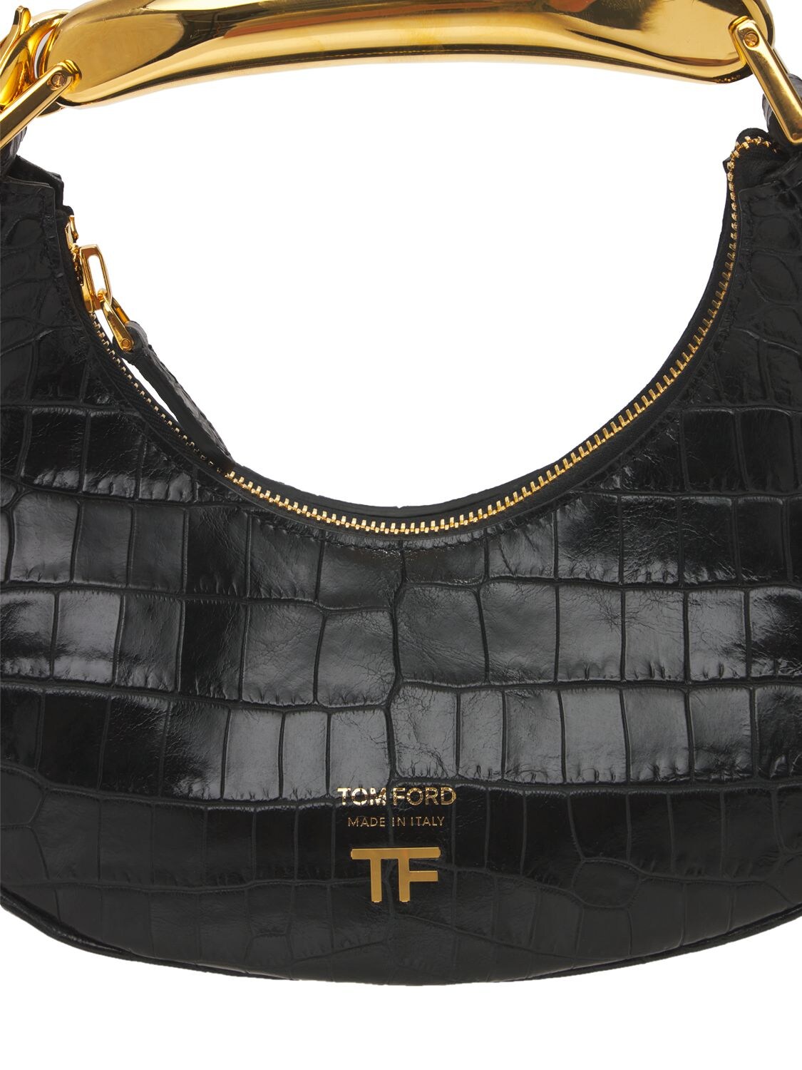 Shop Tom Ford Mini Bianca Croc Embossed Shoulder Bag In Black
