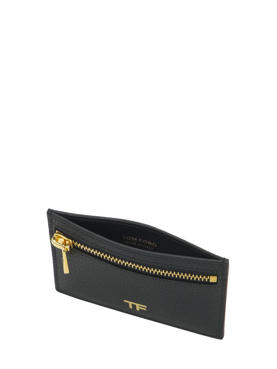 Shop Tom Ford Tf Leather Card Holder W/zipped Pocket In Black