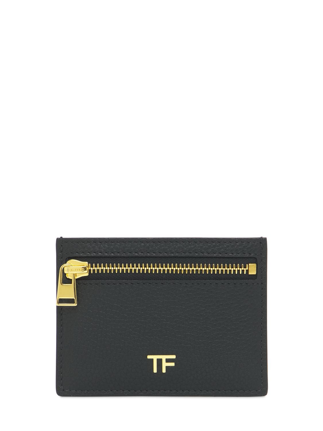Shop Tom Ford Tf Leather Card Holder W/zipped Pocket In Black