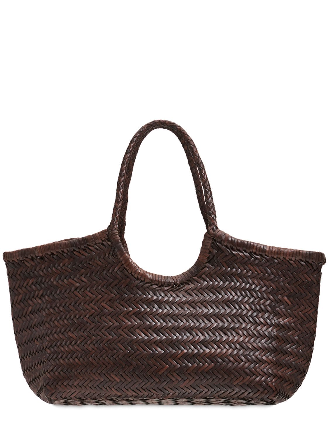 Dragon Diffusion Big Nantucket Woven Leather Basket Bag In Dark Brown