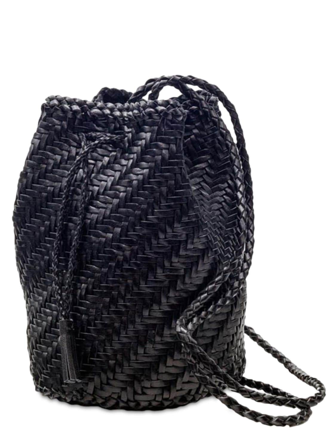 Shop Dragon Diffusion Pompom Doublej Woven Leather Basket Bag In Schwarz