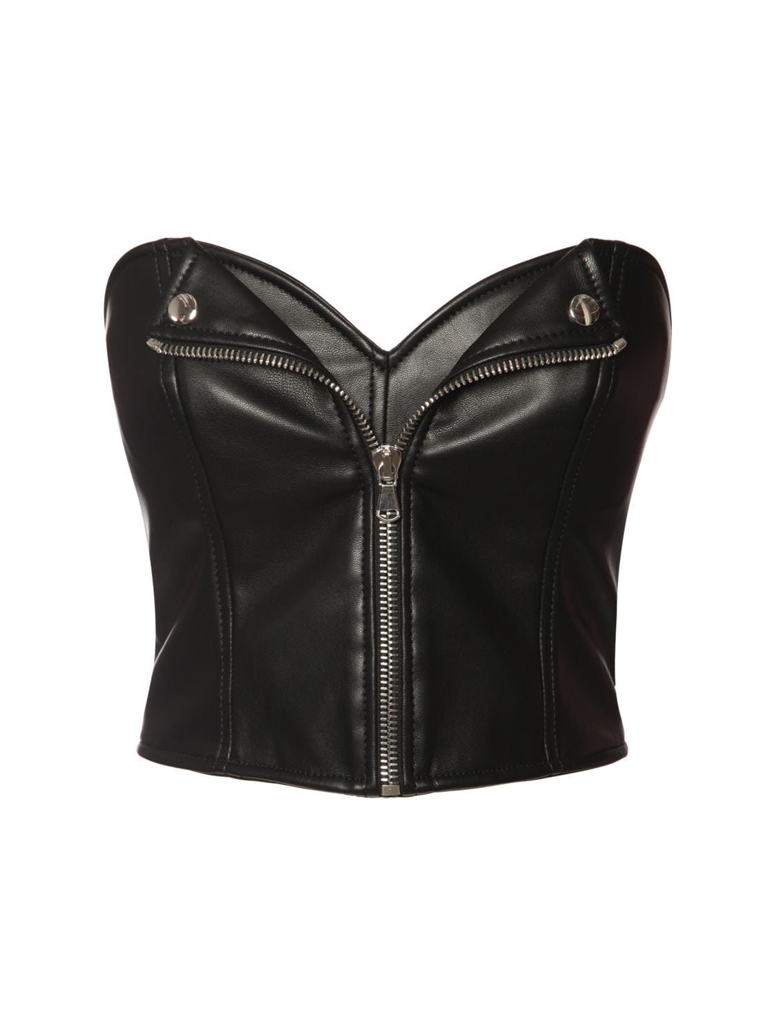 MOSCHINO FAUX LEATHER BUSTIER TOP W/ ZIP,74IL0O021-QTA1NTU1