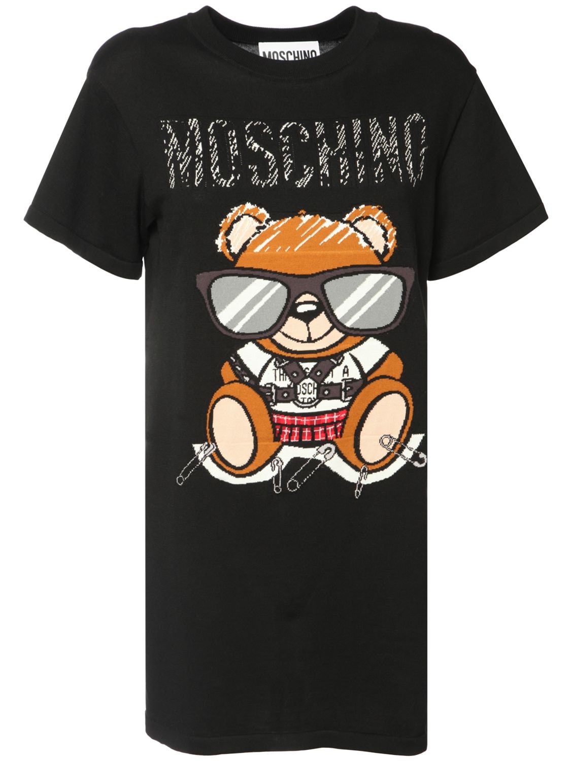 MOSCHINO BEAR LOGO COTTON KNIT DRESS,74IL0O027-VJE1NTU1