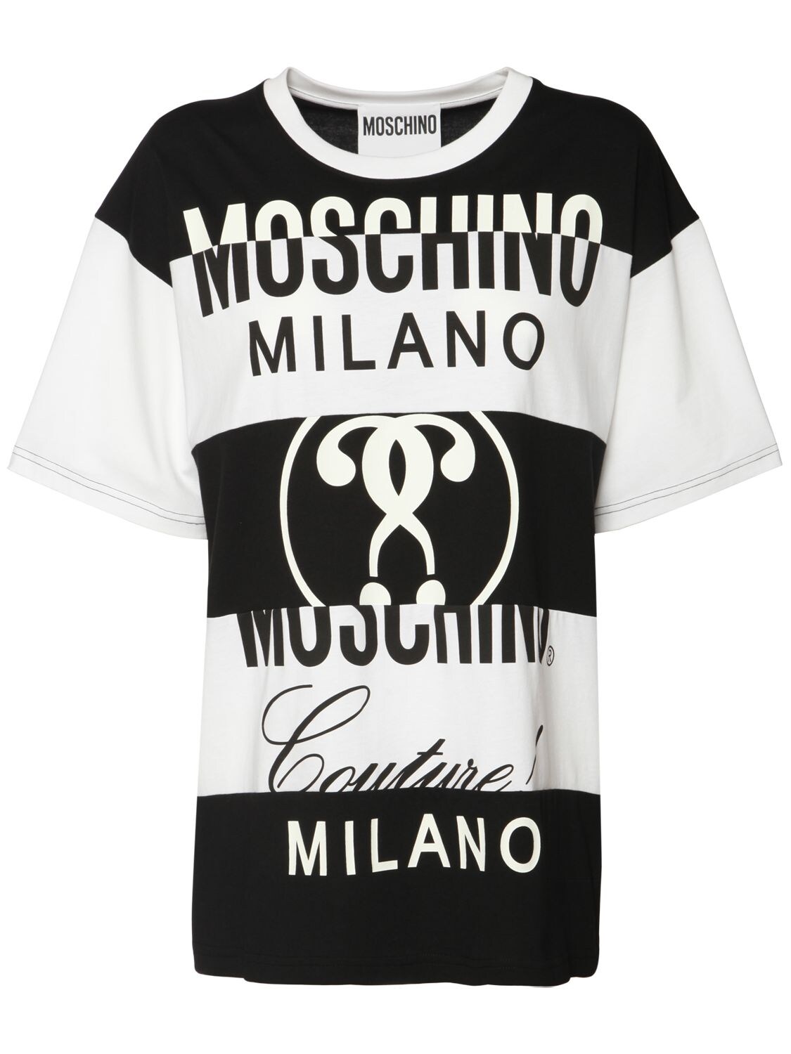 MOSCHINO STRIPED LOGO COTTON JERSEY T-SHIRT,74IL0O061-QTIWMDE1