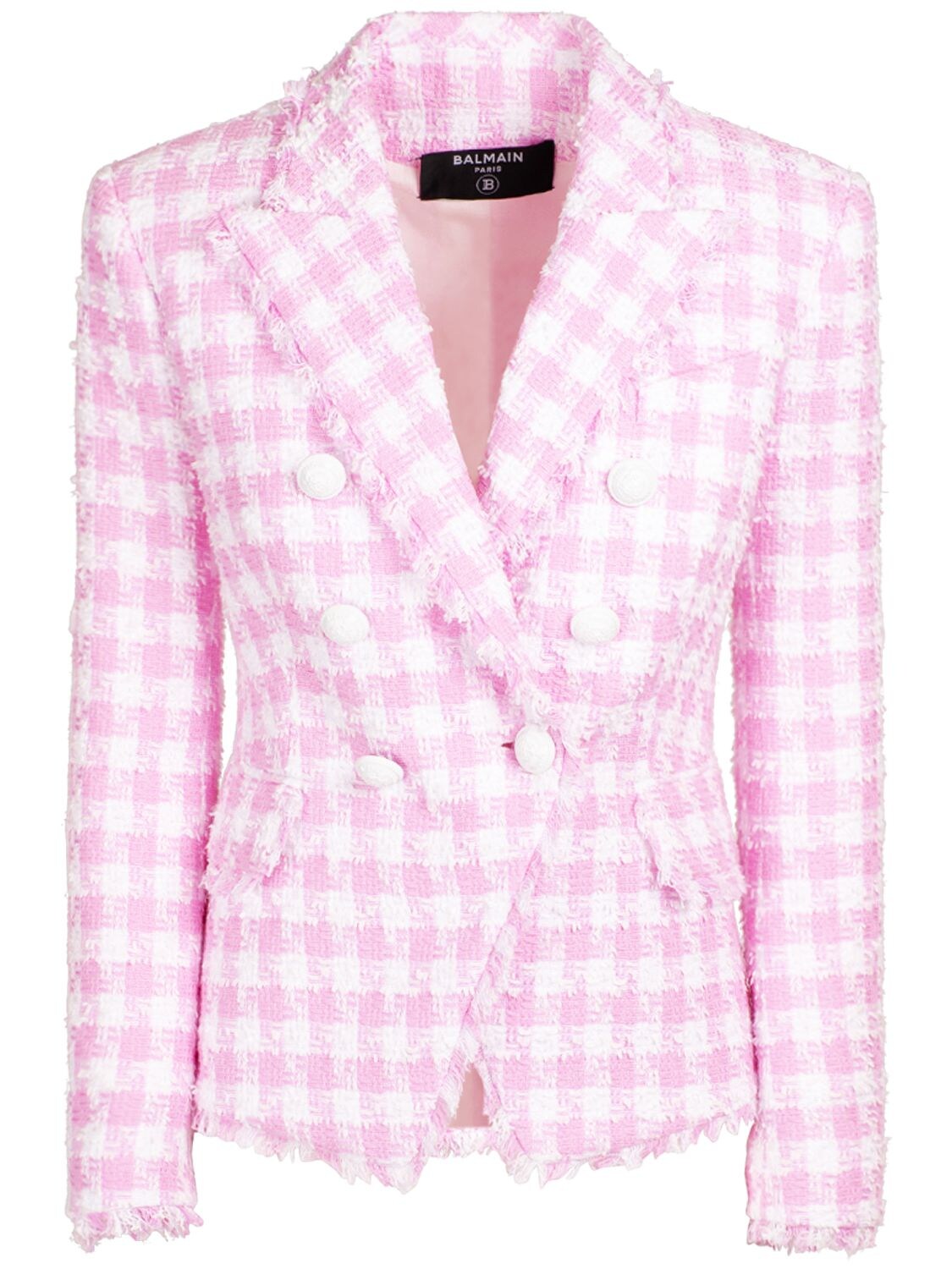 BALMAIN GINGHAM COTTON BLEND TWEED BLAZER,74IL5Z032-R0DG0