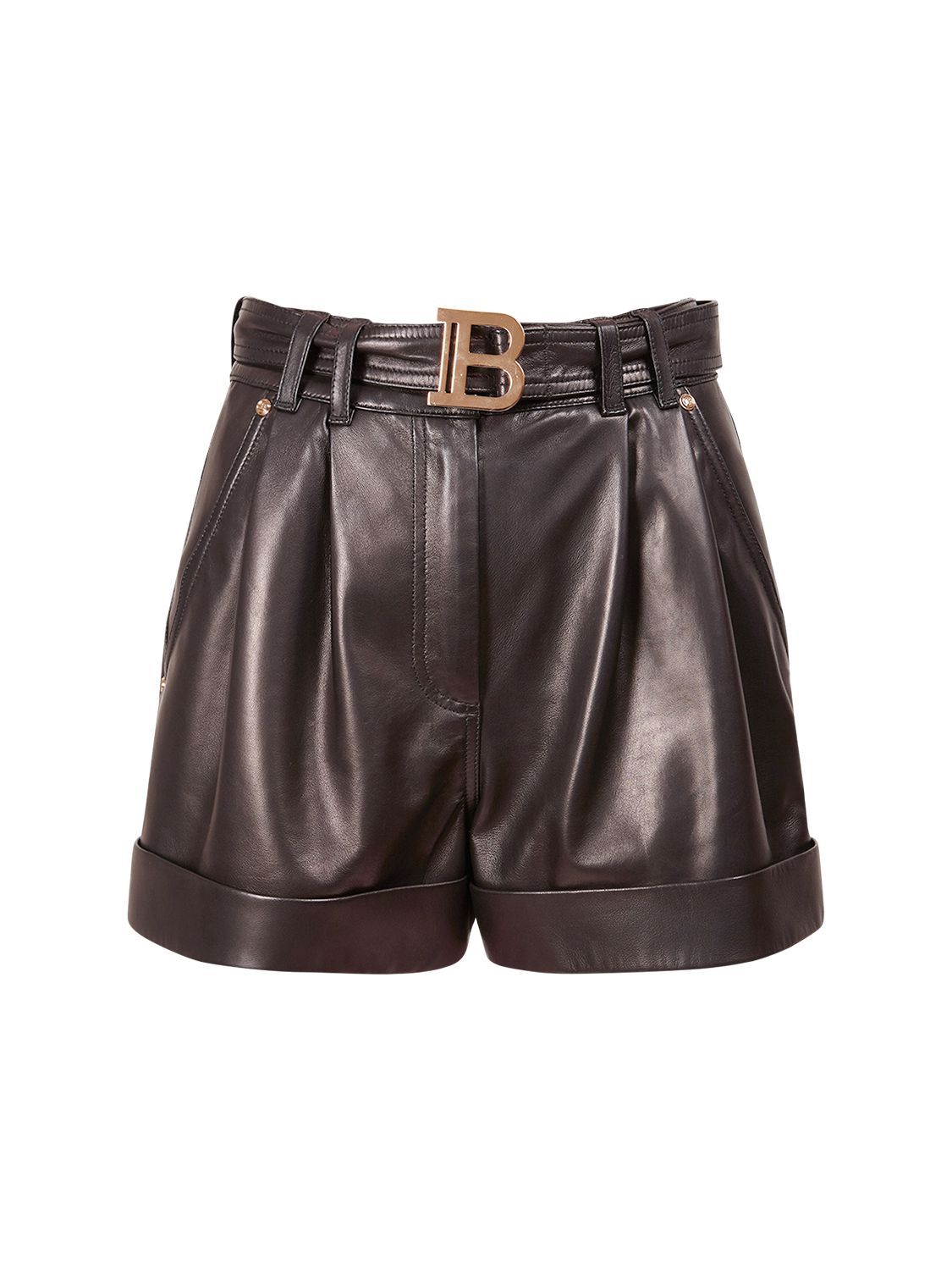 belted leather shorts