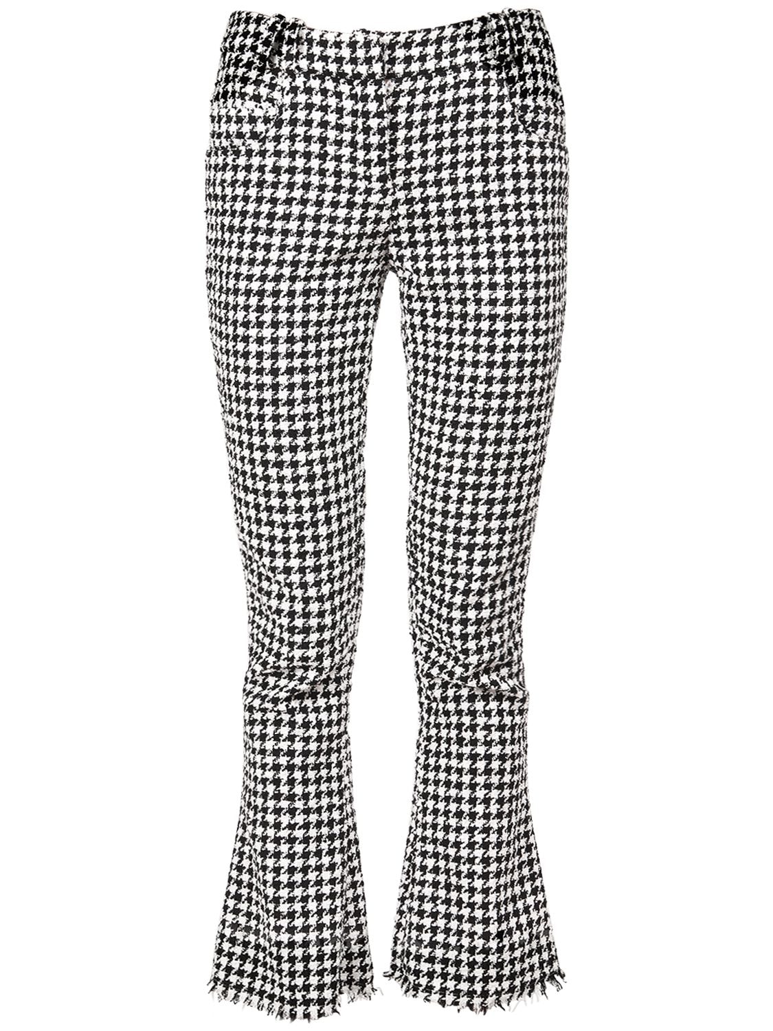 BALMAIN HOUNDSTOOTH COTTON BLEND FLARED PANTS,74IL5Z067-R0FC0