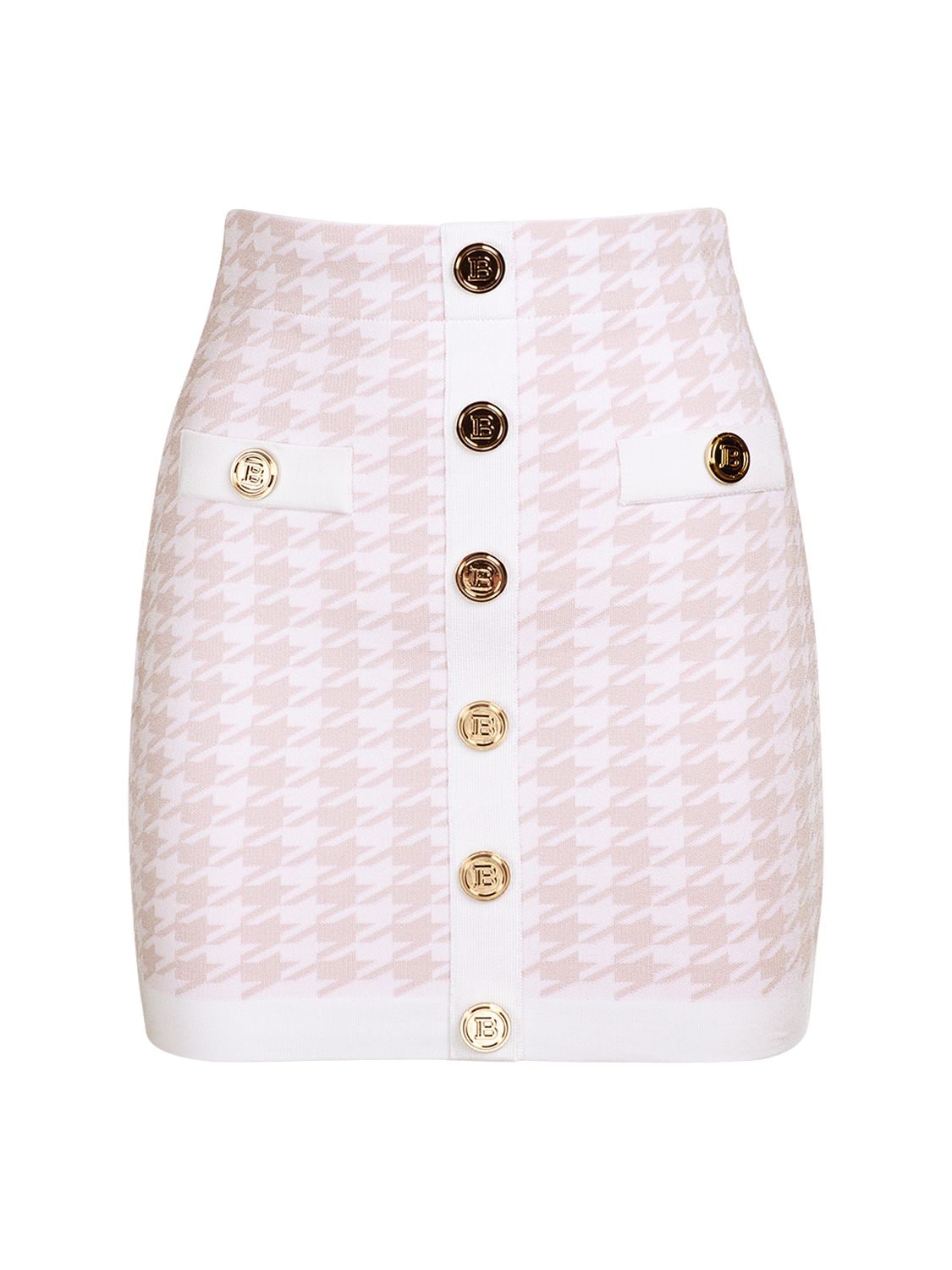 Balmain - Knit viscose buttoned mini skirt - White/Pink | Luisaviaroma