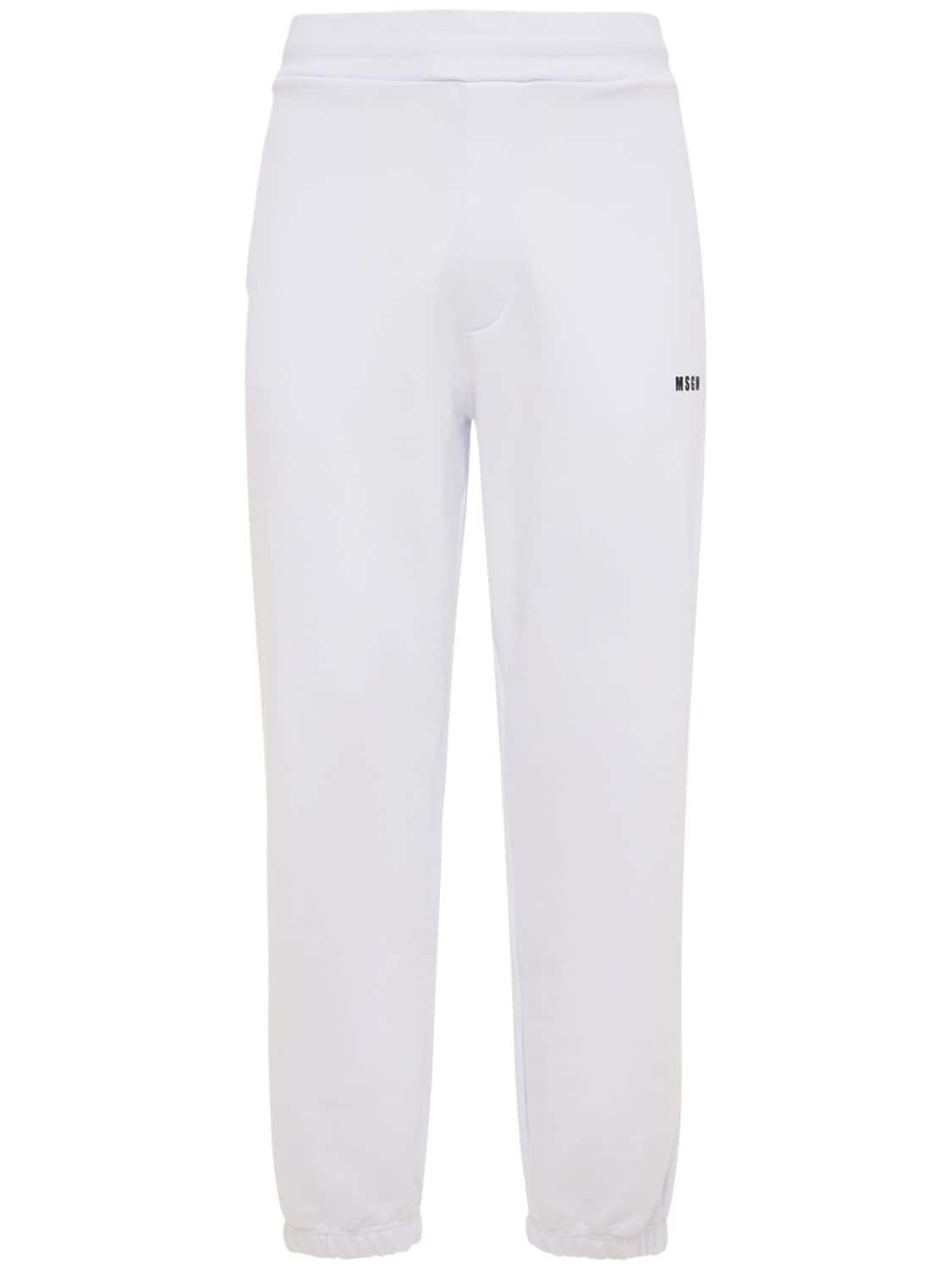 Msgm Logo Print Cotton Jersey Sweatpants In White