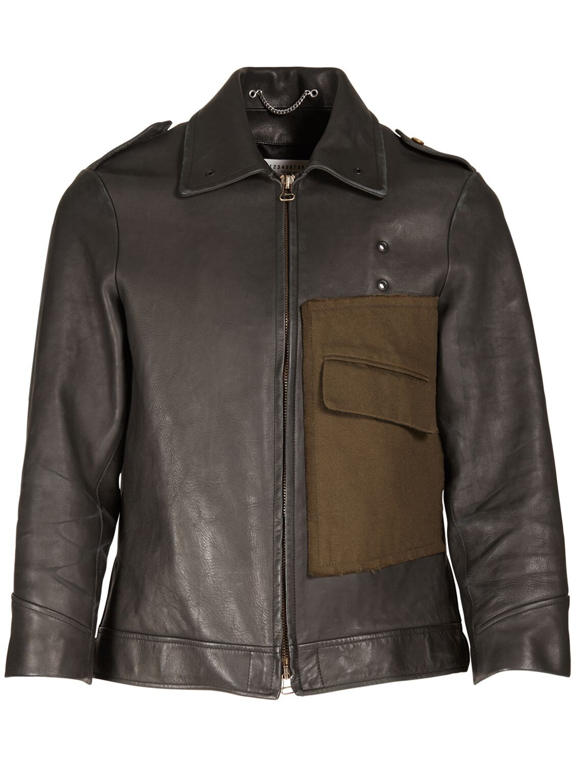 Maison Margiela Leather Jacket W/front Patch In Black