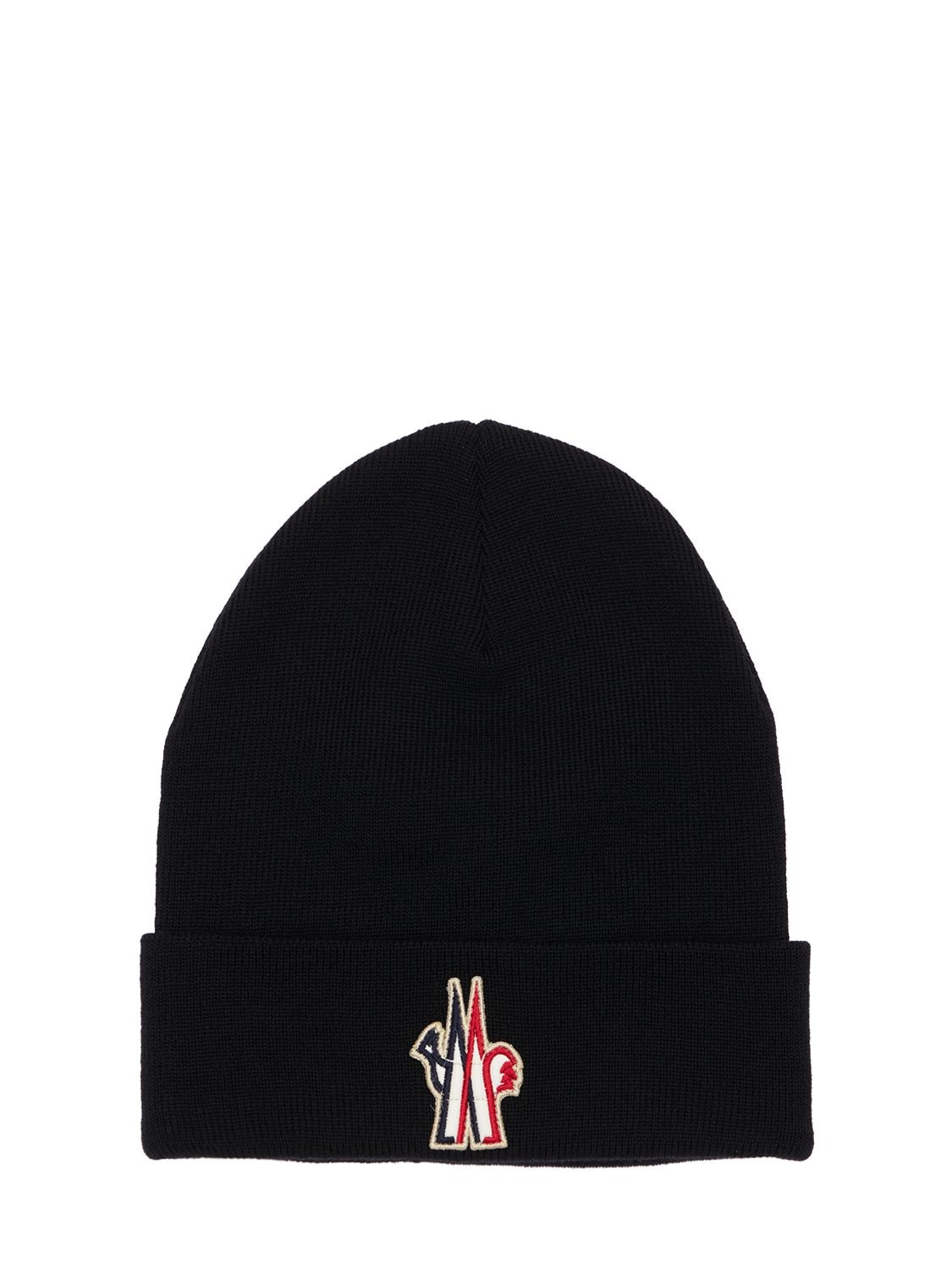 Shop Moncler Logo Wool Knit Beanie Hat In Black