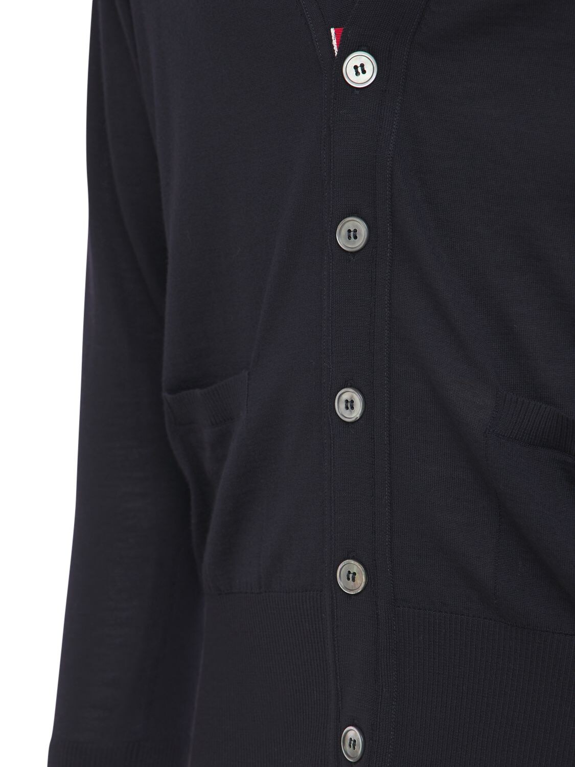 Shop Thom Browne Wool Fine Knit Cardigan W/ 4 Bar In Navy