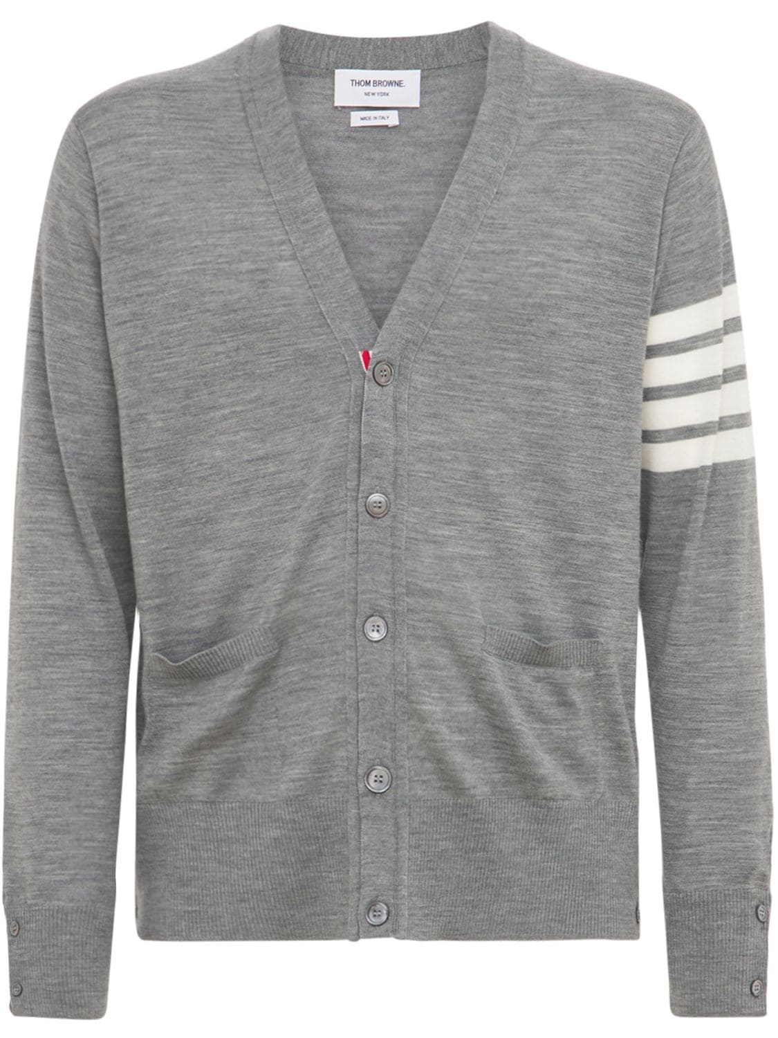 Thom Browne 4-bar Wool Fine Knit Cardigan In Бледно-серый