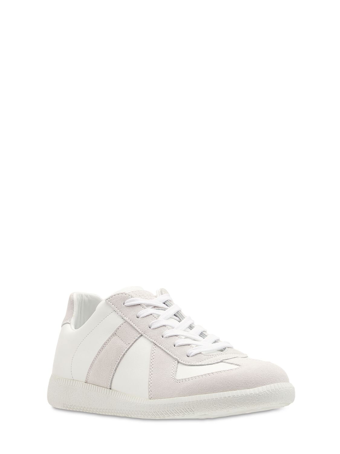 Shop Maison Margiela Replica Leather & Suede Low Top Sneakers In Off White