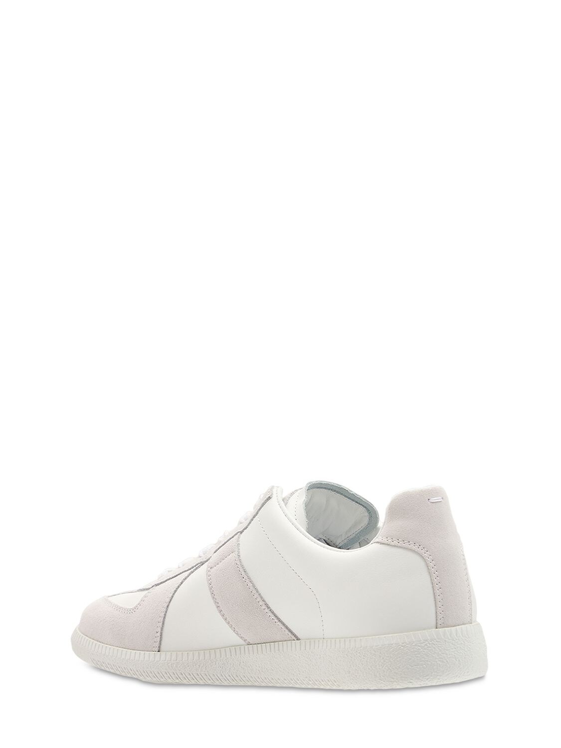 Shop Maison Margiela Replica Leather & Suede Low Top Sneakers In Off White