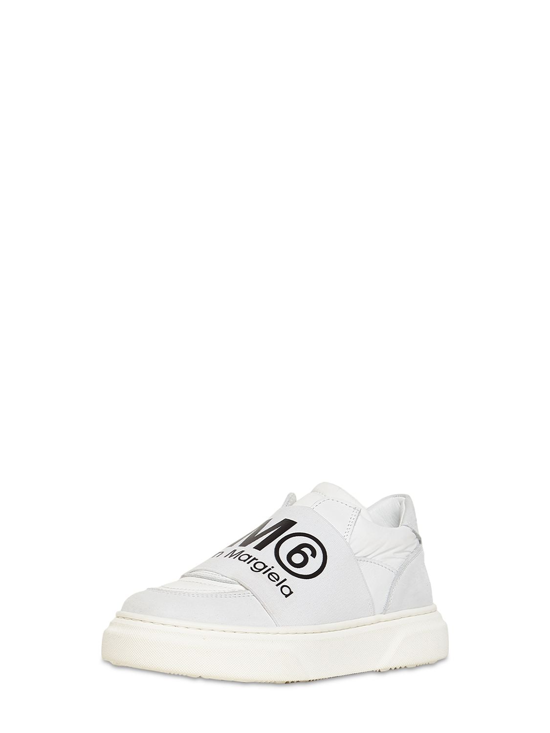 Mm6 Maison Margiela Logo Leather Blend Slip-on Sneakers In White