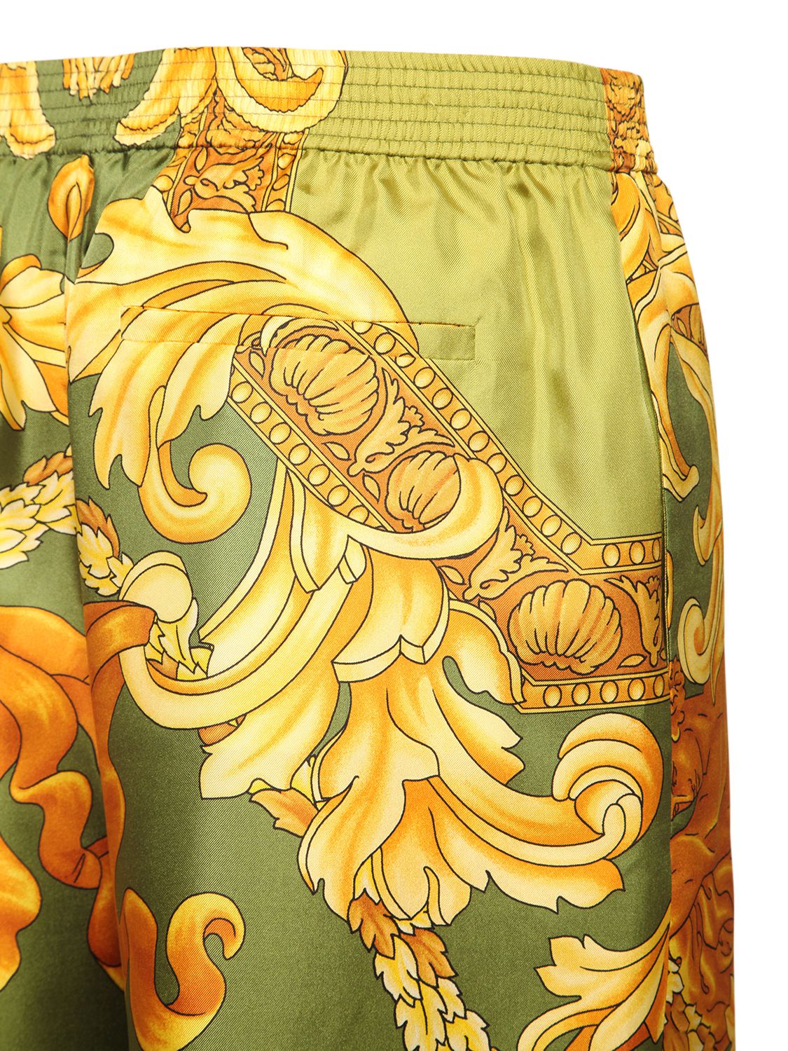 Versace Green Silk Medusa Renaissance Shorts In Khaki,green | ModeSens