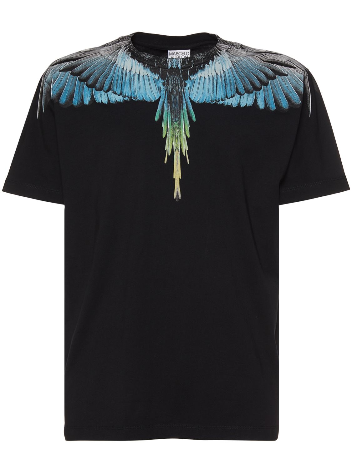 Marcelo Burlon County Of Milan Printed Wings Cotton Jersey T-shirt In Black,light Blue