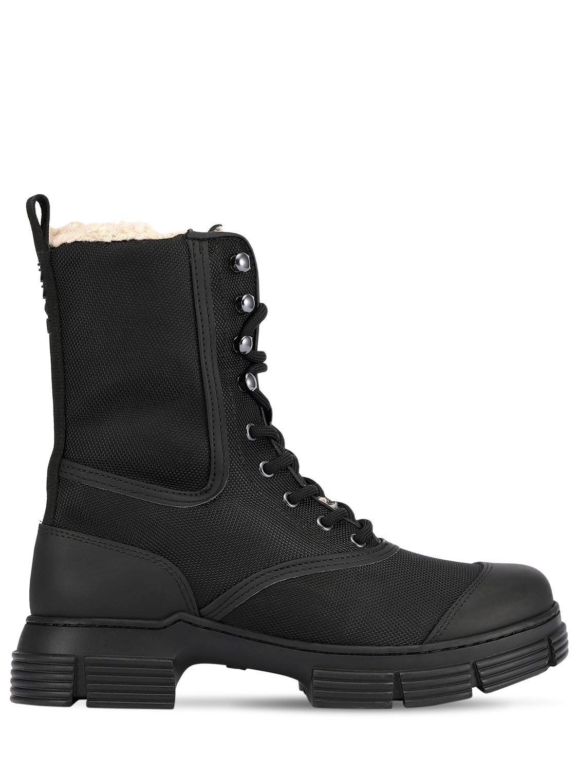 Ganni 45mm Nylon & Rubber Hiking Boots In Black