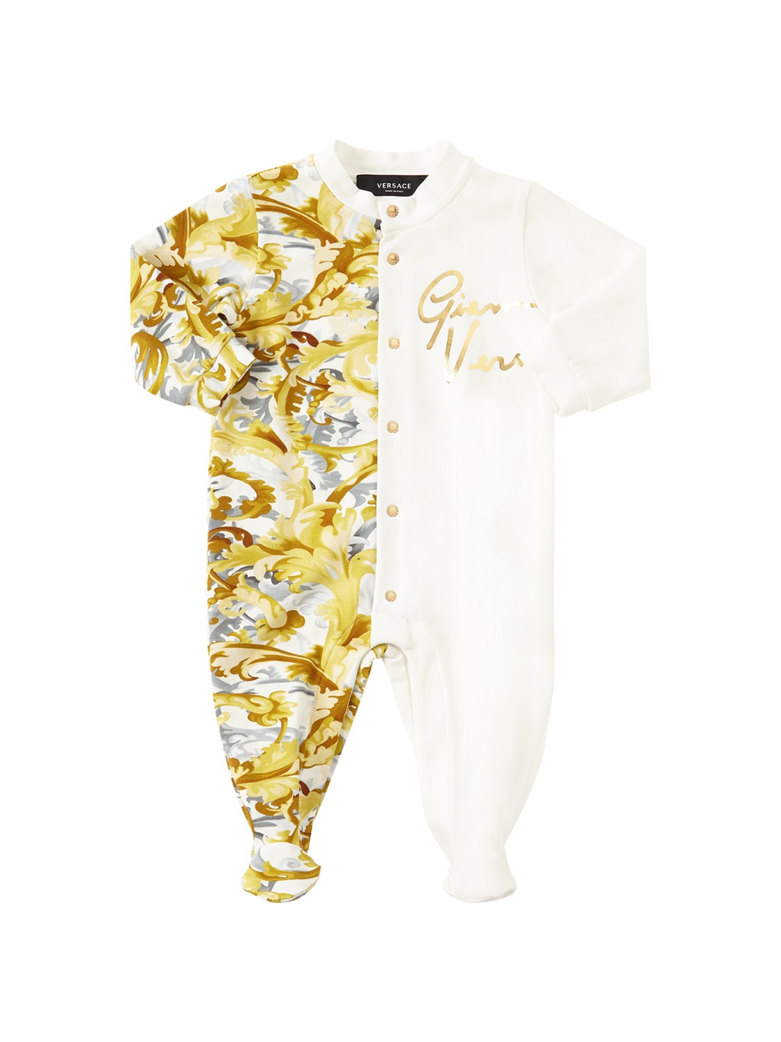 Versace Babies' Printed Cotton Jersey Romper In White,multi