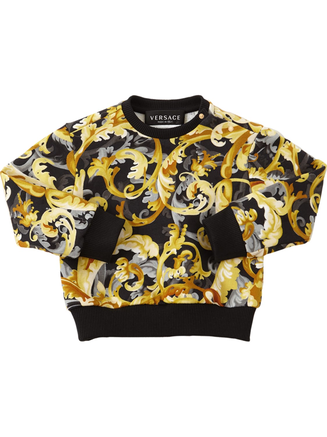 Kids' All Over Baroque Print Cotton Sweatshirt In Black,gold