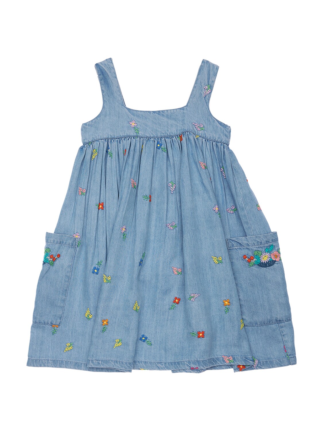 Shop Stella Mccartney Embroidered Lyocell Denim Dress