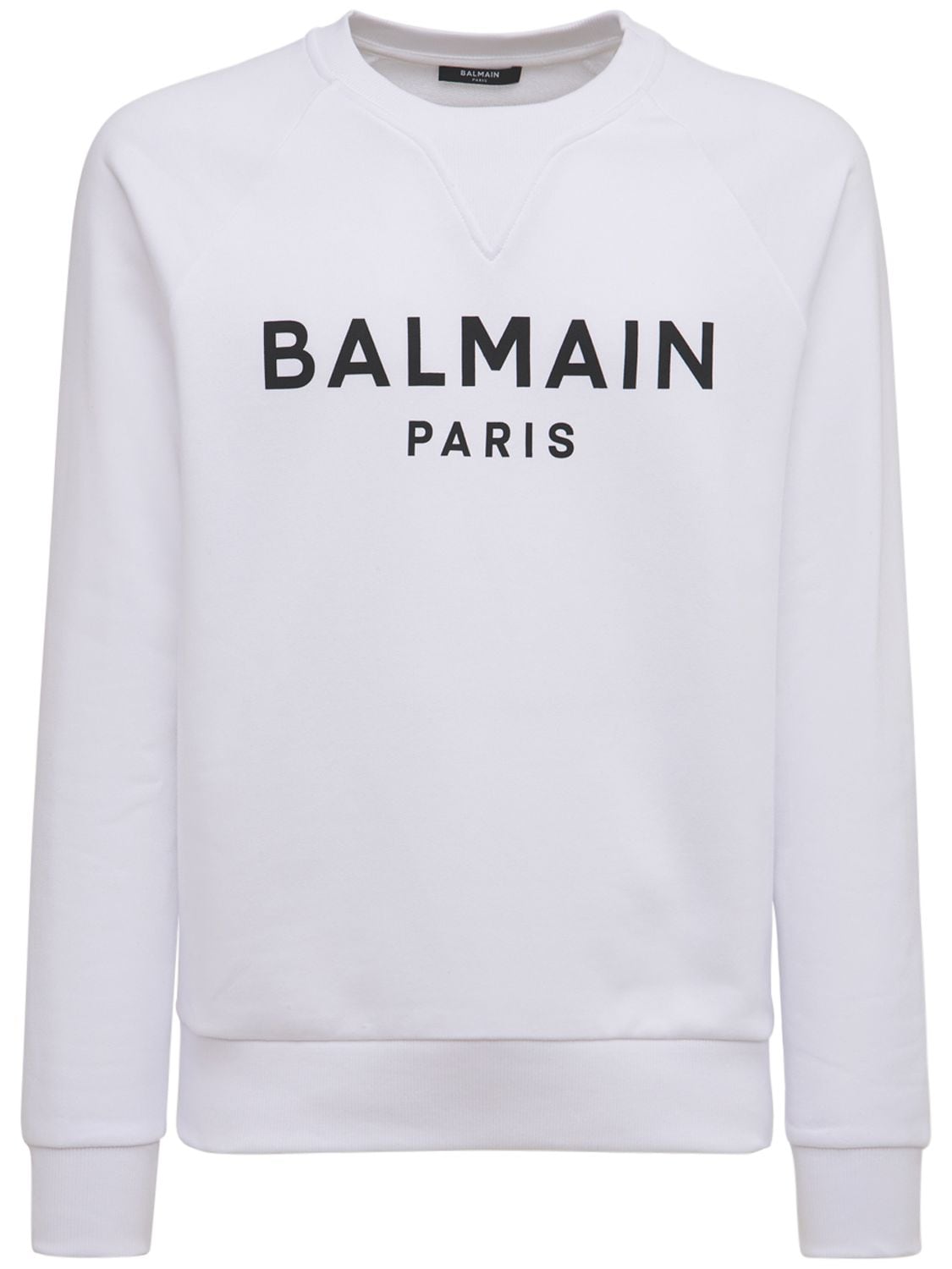 Balmain Logo Print Cotton Jersey Sweatshirt In White,black