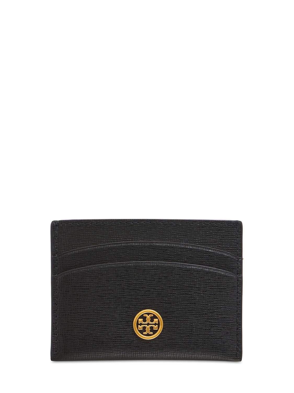 Tory Burch Robinson Leather Card Holder In Black