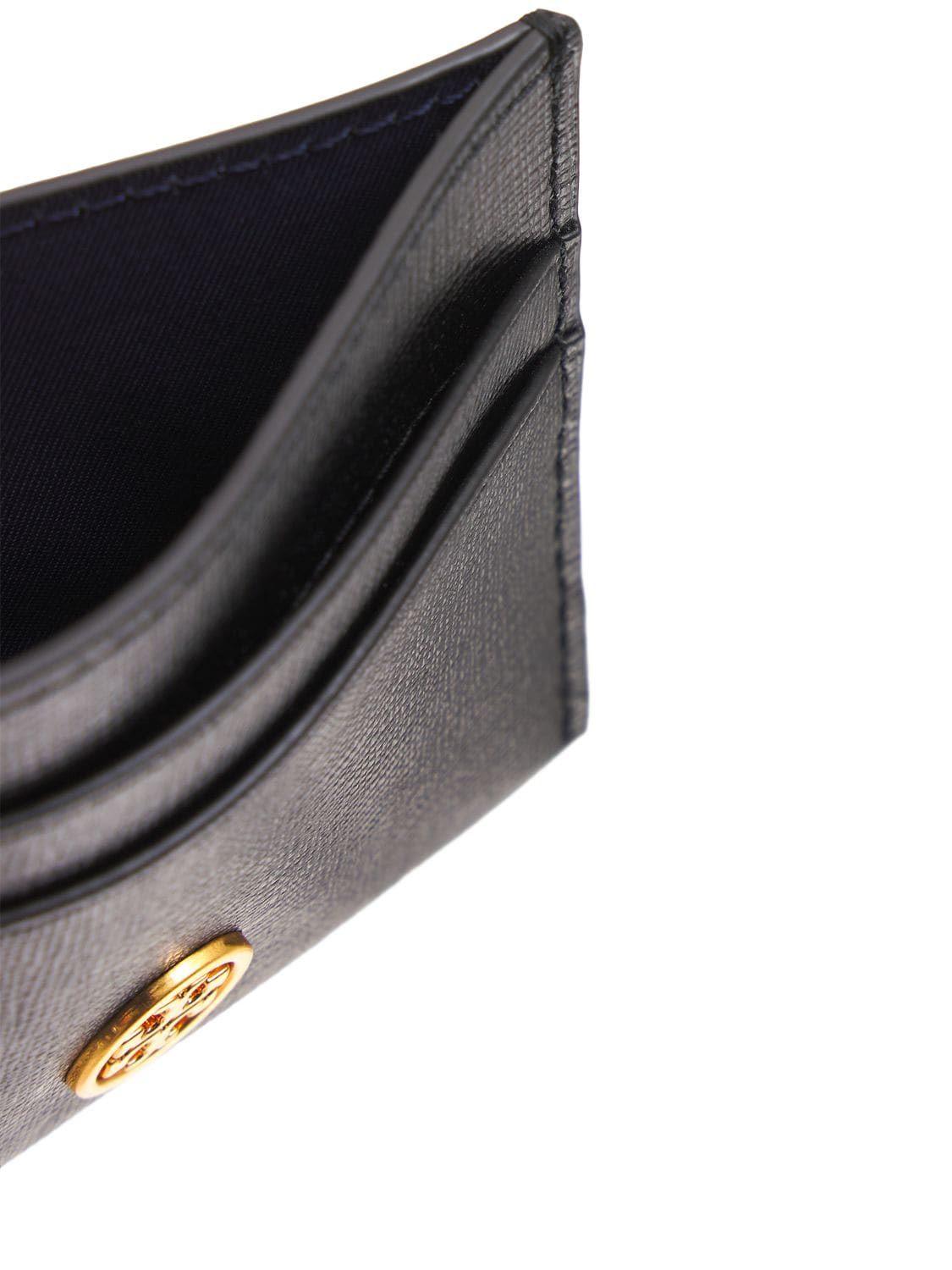 Shop Tory Burch Robinson Leather Card Holder In Black