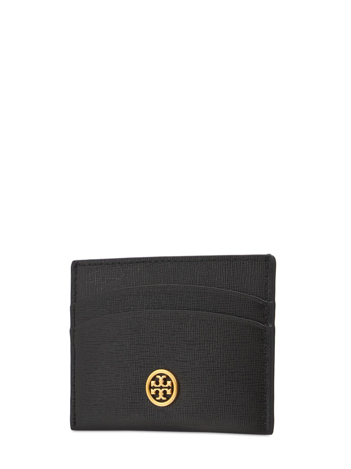 Shop Tory Burch Robinson Leather Card Holder In Black