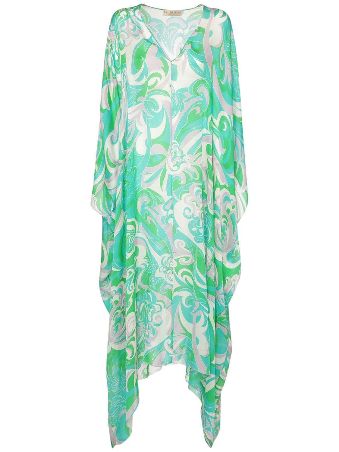 Silk Chiffon Printed Long Kaftan Dress