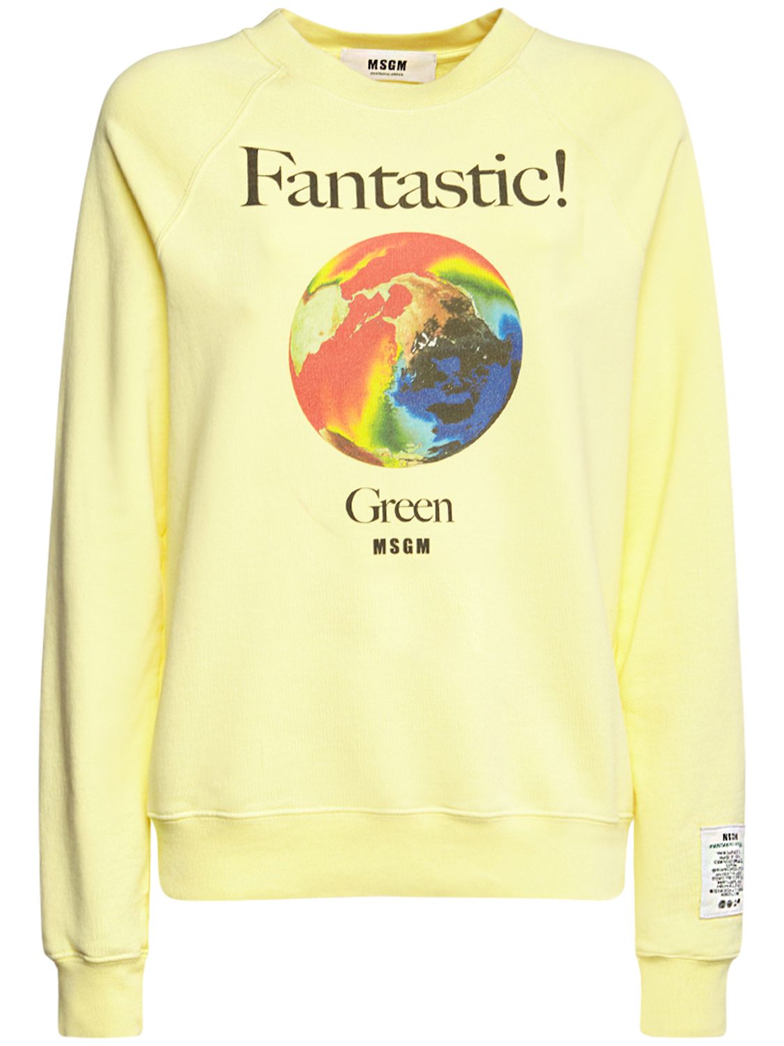 Msgm Fantastic Logo-print Crew Neck Sweatshirt In Yellow