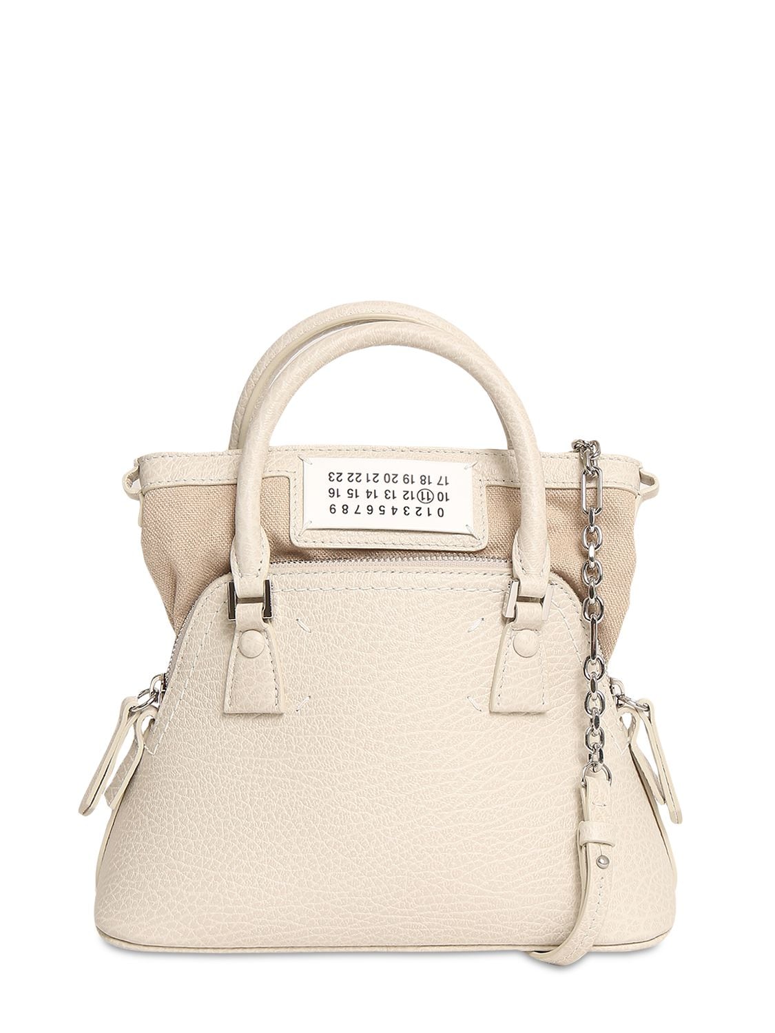 Maison Margiela 5ac Micro Grained Leather Top Handle Bag In Greige