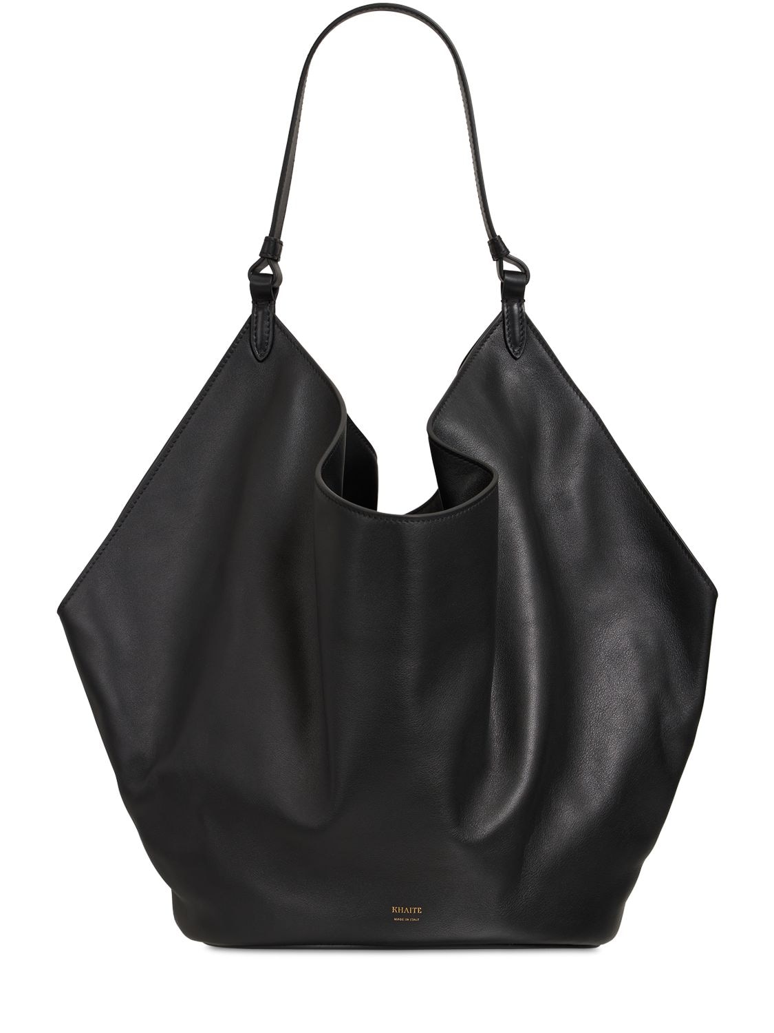 Shop Khaite Medium Lotus Smooth Leather Shoulder Bag In Black
