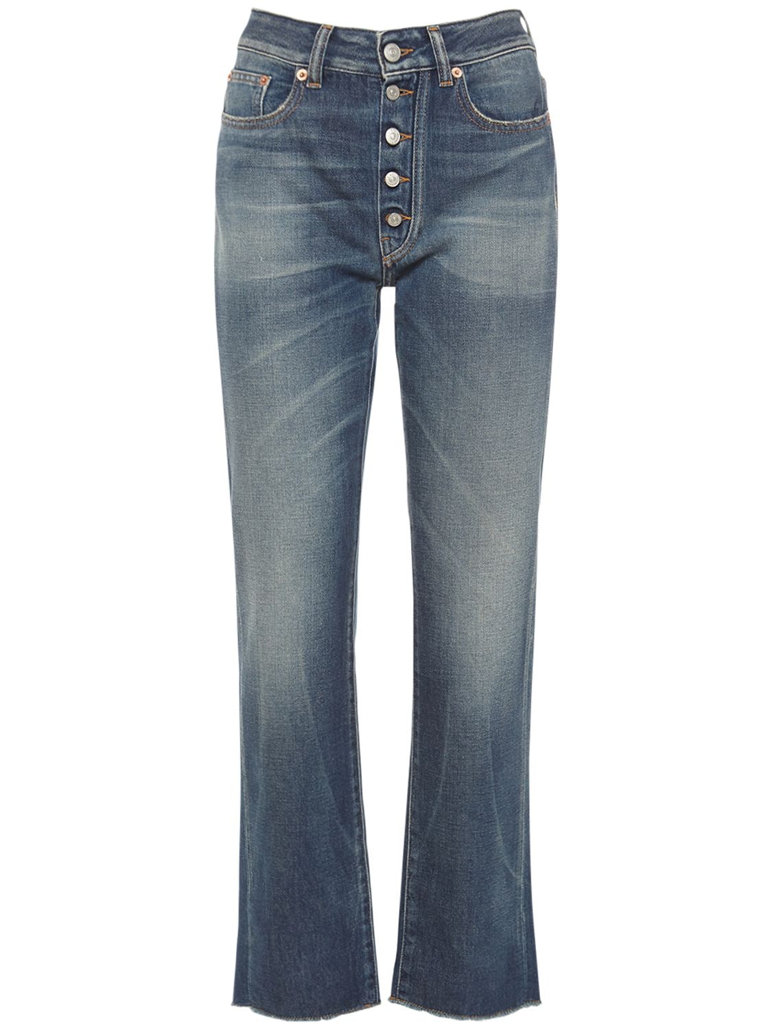Mm6 Maison Margiela - High waist cotton denim straight jeans - Blue