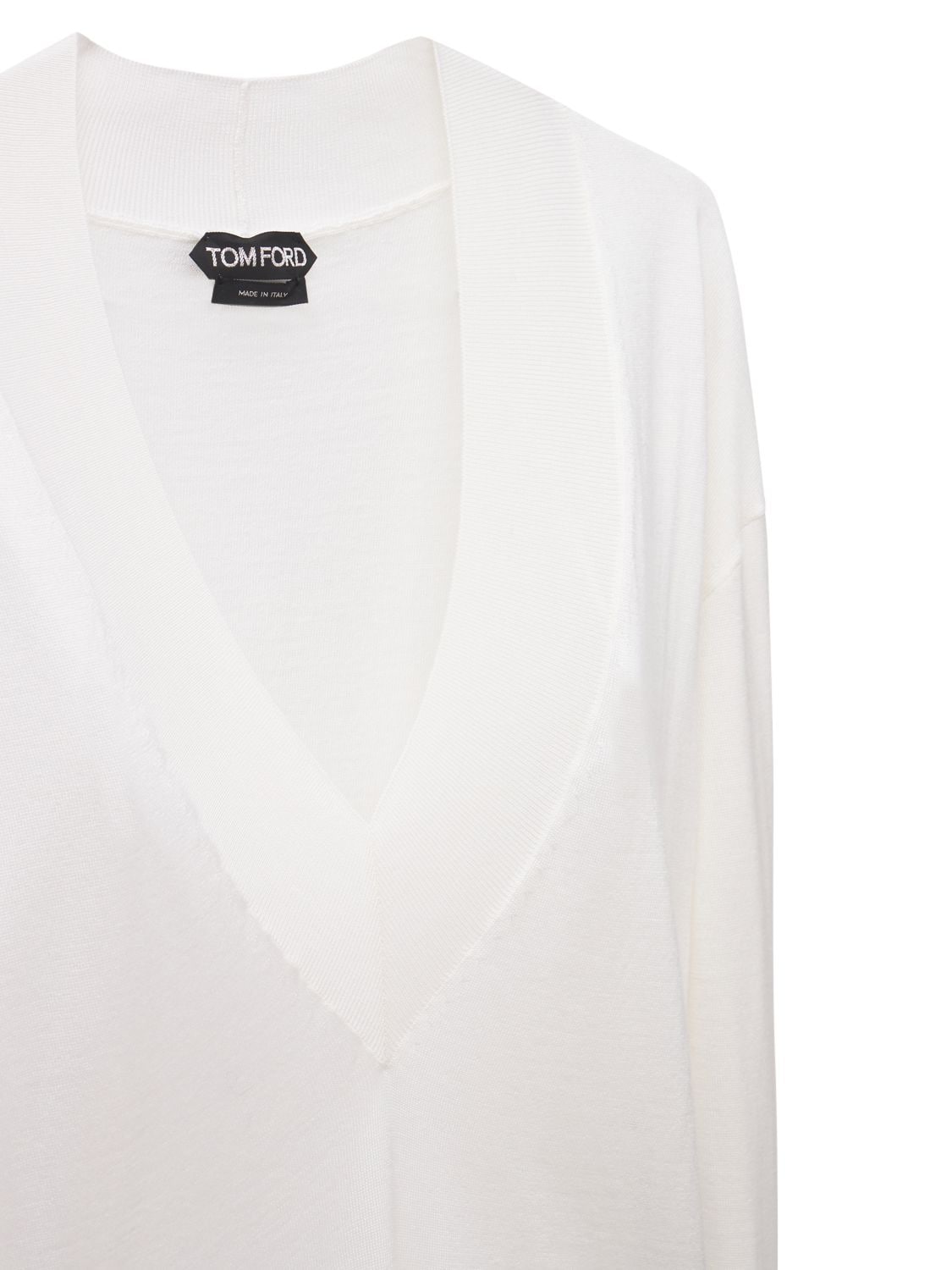 Shop Tom Ford Cashmere & Silk Knit V Neck Sweater In Ivory