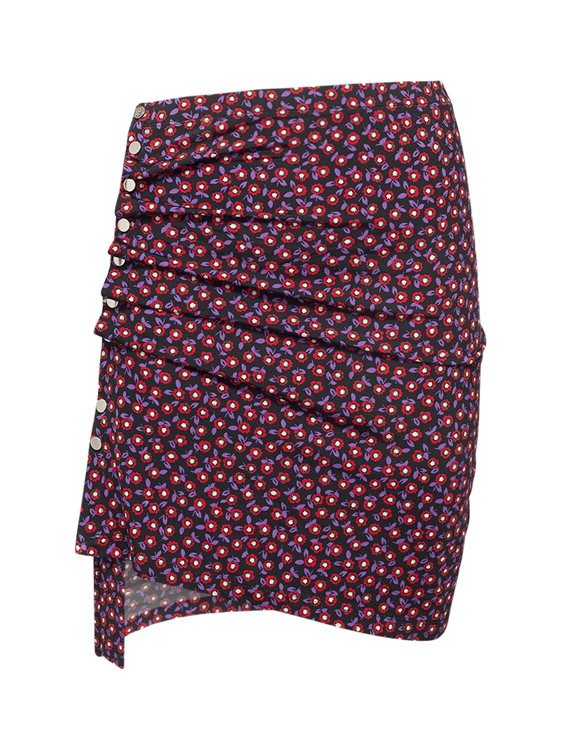 Rabanne Ruched Floral-print Stretch-jersey Mini Skirt In Multicolor
