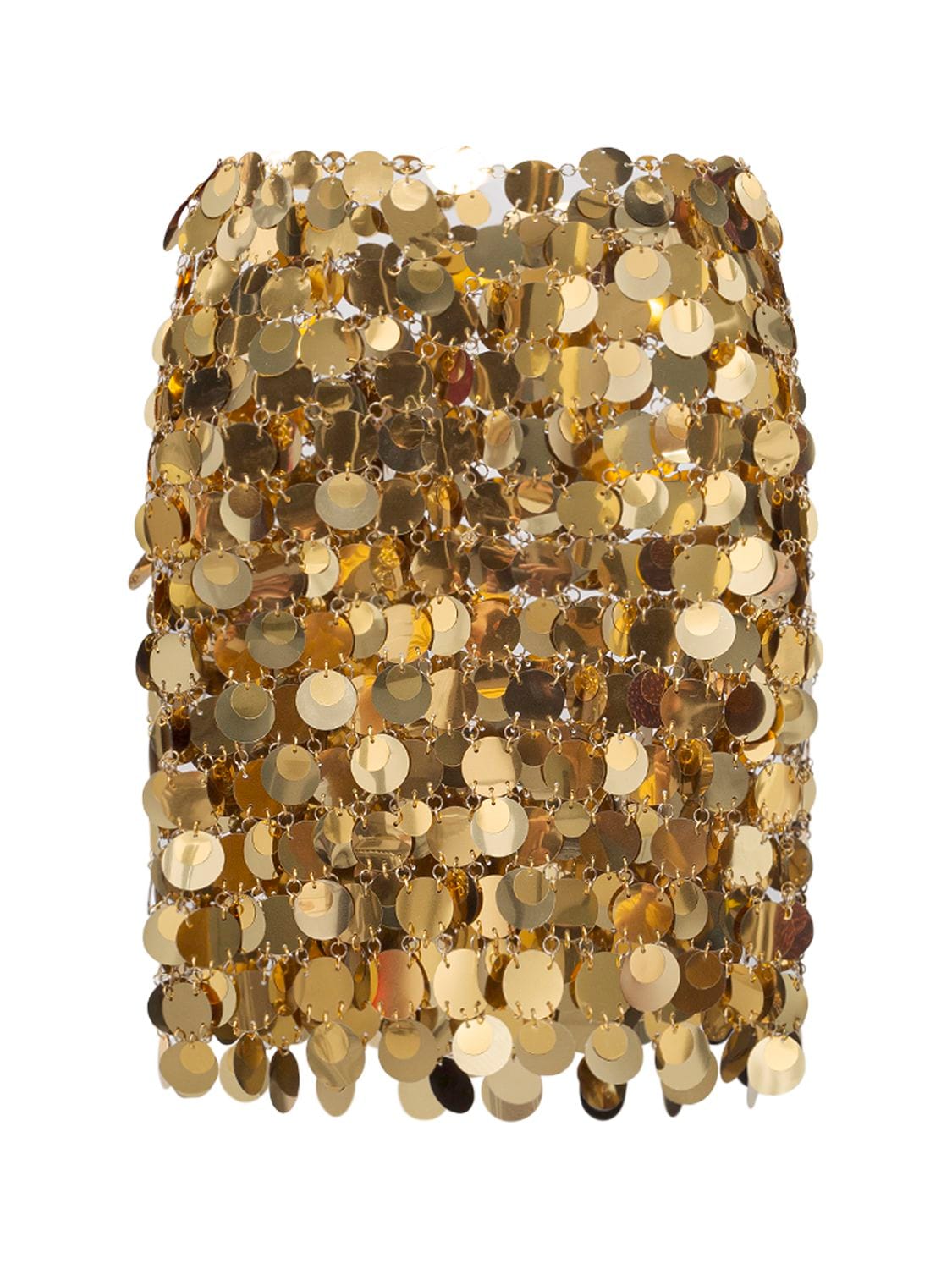 Shop Rabanne Round Sequined Mesh Mini Skirt In Gold