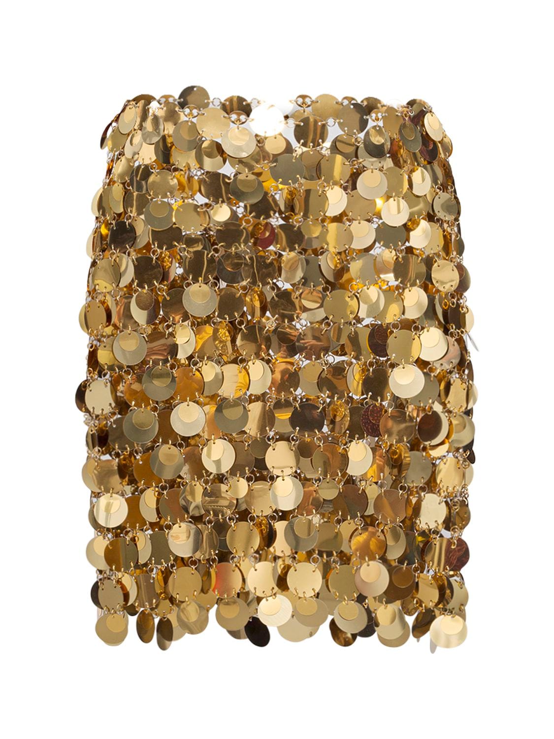 Shop Paco Rabanne Round Sequined Mesh Mini Skirt In Gold