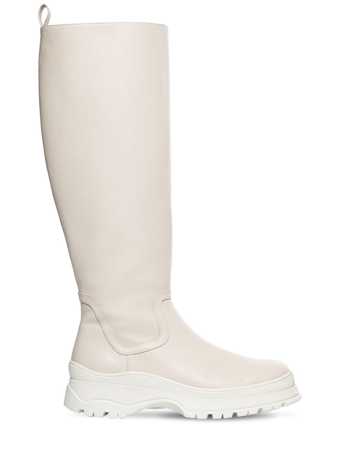 Staud 35mm Bow Leather Tall Boots In Cream
