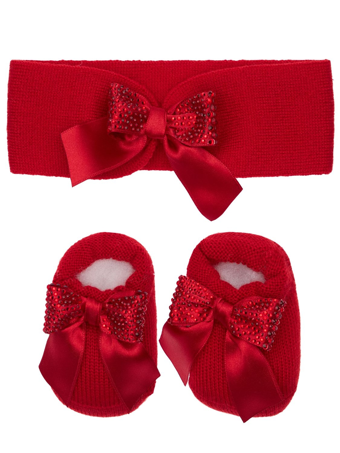 La Perla Babies' 蝴蝶结装饰羊毛混纺针织发带&袜子 In Red